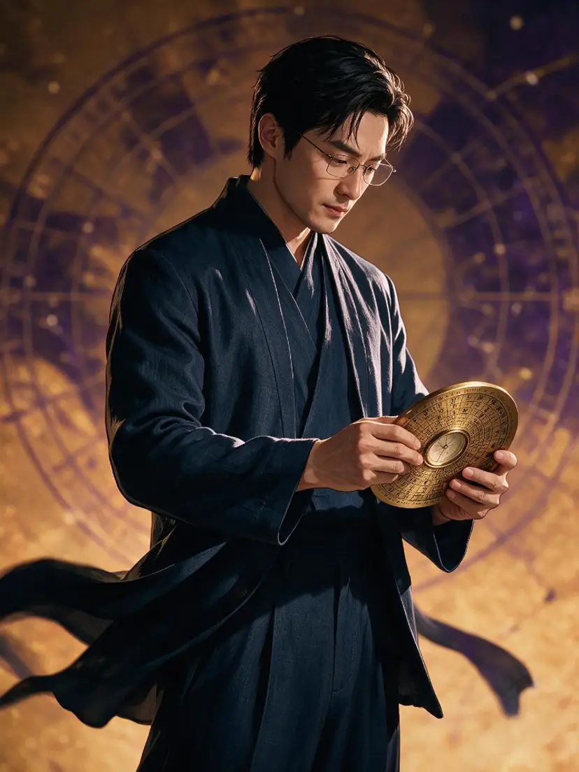 命理師傅低頭看羅盤