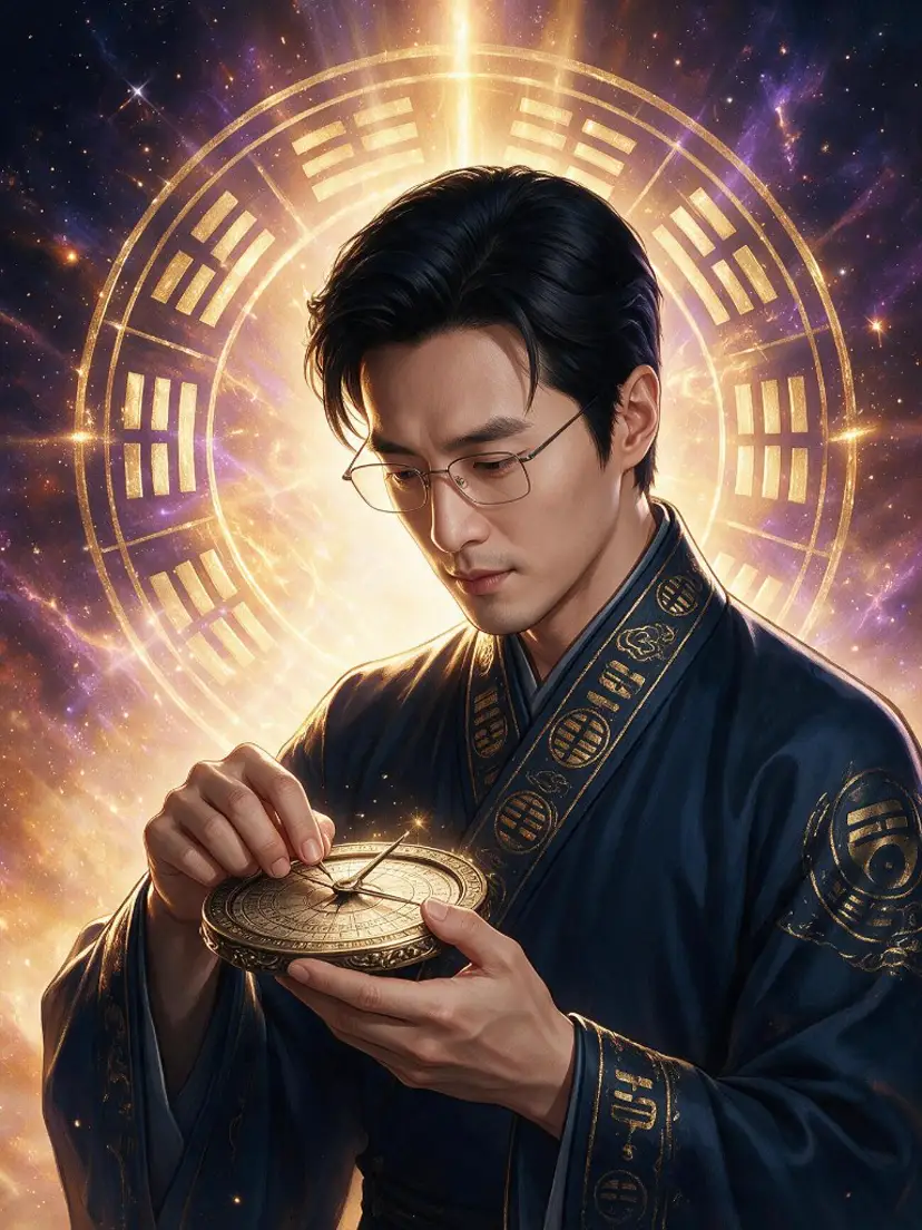 命理師傅低頭校準羅盤